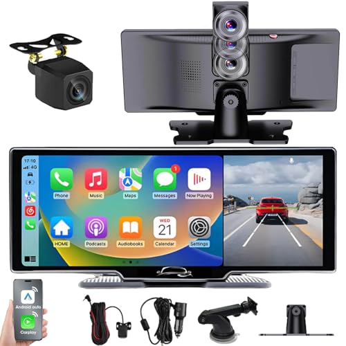 Flexscreen Pro Carplay Flexscreen Pro (2025 Model) 10.26 HD Portable Carplay & Android Auto Screen 4K Dash Cam Front and Rear with Voice Control Mirror Link Bluetooth GPS Navigation AUX/FM