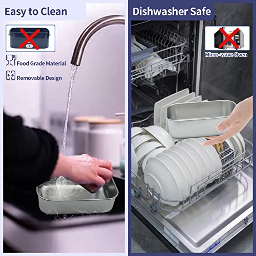 Timilon Electric Lunch Box Food Heater 60W Food Warmer Portable Self Heating Lunch Box For Car/Truck/Home With 1.8L Removable Stainless Steel Container Fork & Spoon (White+Dark Blue) #TOP5