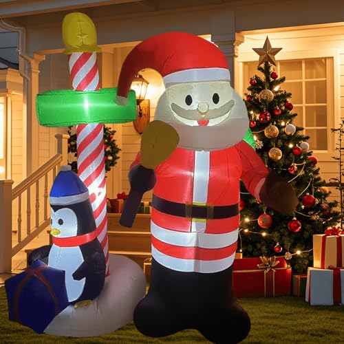 QLOFEI 210cm Aufblasbarer Weihnachtsmann Außen, Groß Schneemann...