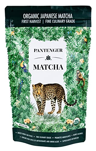 Organic Matcha Green Tea Powder | 3.5 OZ - 80 Servings | Latte & Smoothie Grade | Japanese - First Harvest - Stone Milled | By Pantenger