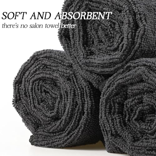 Image of Shimeyao 24 Pack Bleach Proof Towels Microfiber Absorbent Resistant Hair Hand Towels Bulk Quick Dry for Barber Gym Bath Spa Shaving (Black,16 x 29 Inch)