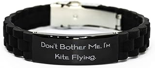 Joke Kite Flying Gifts, Don't Bother Me, I'm Kite Flying, Birthday Black Glidelock Clasp Bracelet For Kite Flying from Friends, Kites, Perfect, Kite Gifts, Silver Plated Zinc, Cubic Zirconia