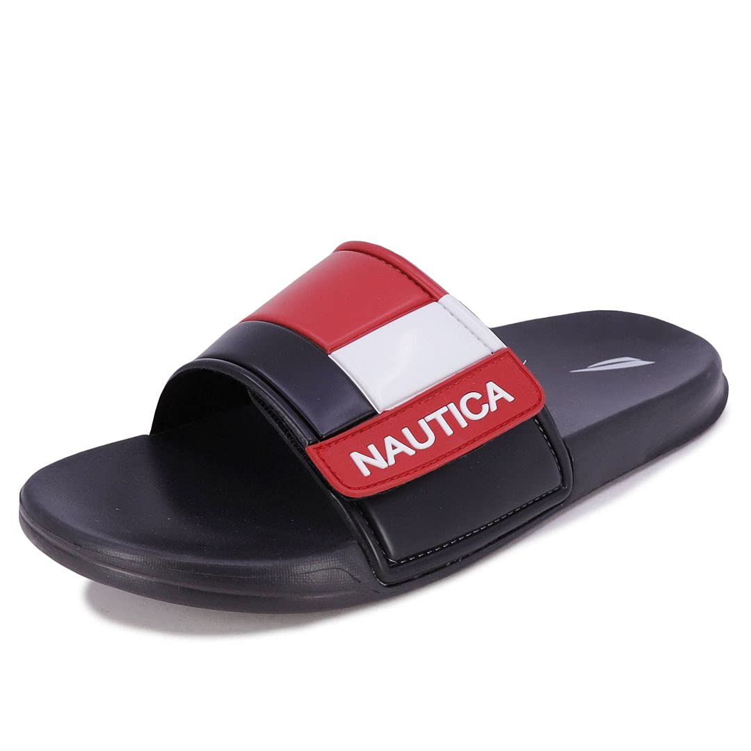 nauticaMen's Bower 2 Athletic Slide, Adjustable Straps Comfort Sandal-Black/White/Red-9