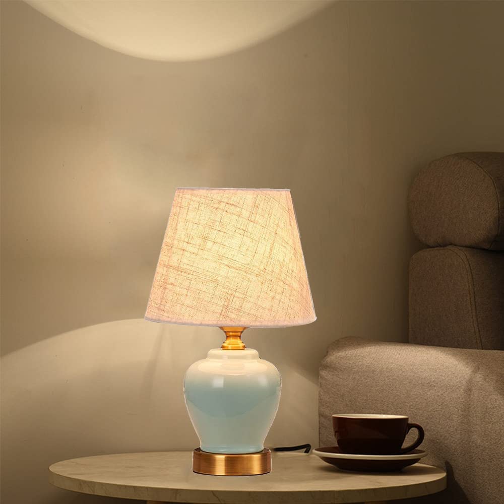 Mengjay Keramik Lampen Lampenfuß Lampenschirm Tischlampe Nachttischlampe Tischleuchte,Lampenschirm aus Stoff, E27 Schlafzimmerlampe,Wohnzimmerlampe,Lampe mit Schalter(ohne Leuchtmittel) (Blau)