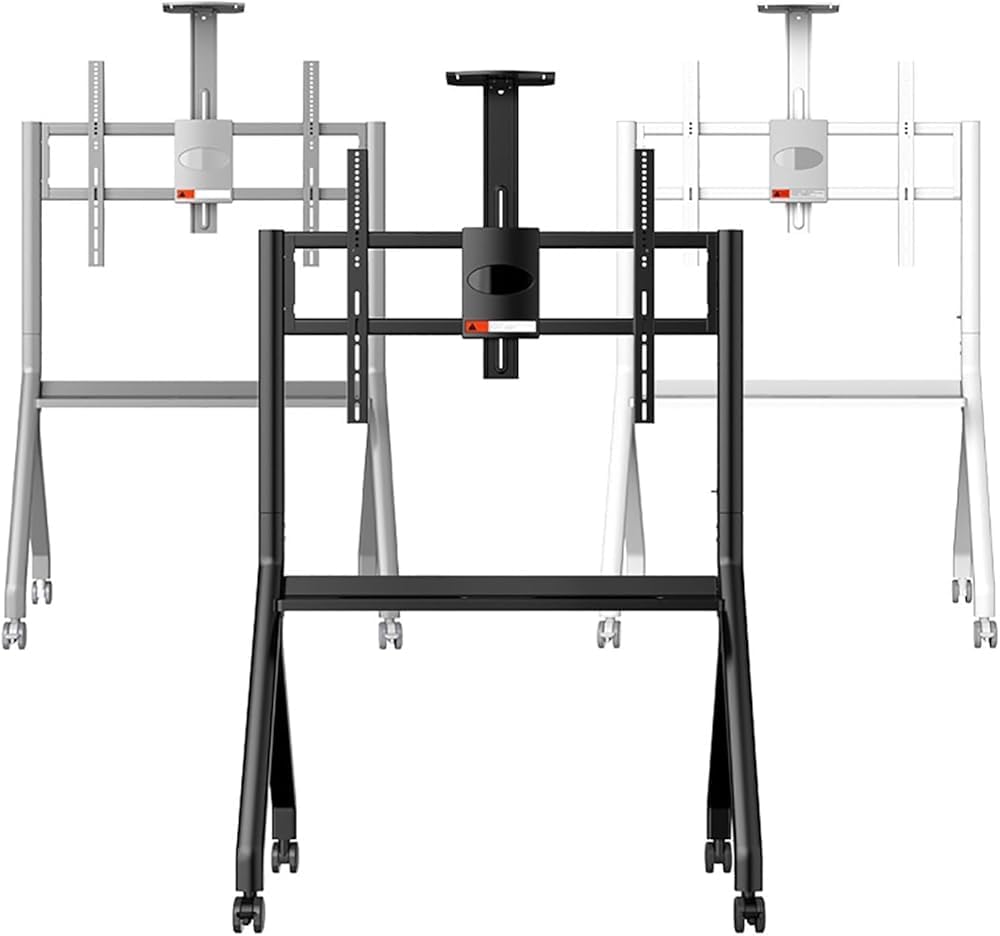 Smart Board Stand for 42-75" Interactive Whiteboard, Mobile TV Cart with Lockable Wheels, Ideal for Office, Classroom, and Home Use (Color: White)