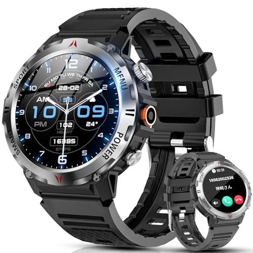 スマートウォッチ【2026新登場 軍用規格】Bluetooth通話 LINE/メッセージ通知 1.46インチ大画面 IP68防水 100+種類運動モード GPS連携 腕時計 歩数計 長持ちバッテリー 300+文字盤 音楽制御 遠隔撮影 腕上げ点灯 アラーム 天気予報 iPhone/アンドロイド対応 プレゼントに最適 smart watch (ブラック)