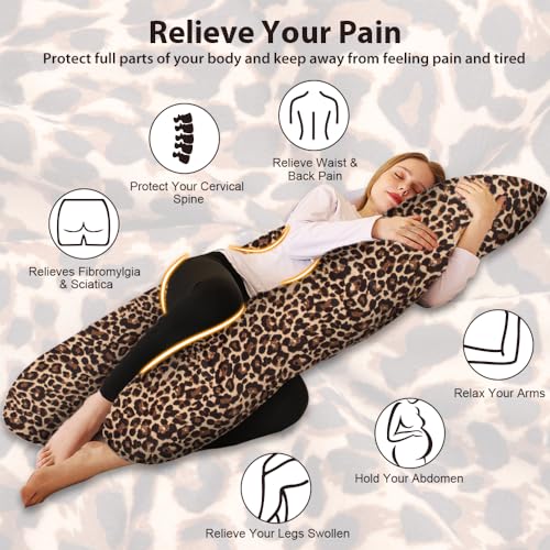 Image of Chilling Home Pregnancy Pillows, U Shaped Maternity Pillow for Pregnant Women with Velvet Removable Cover, 55 inch Pregnancy Pillows for Sleeping, Body Pillows for Adults Full Support, Leopard Print
