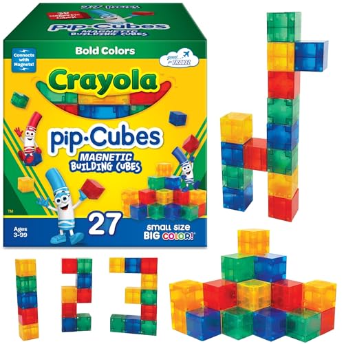 Crayola Bold Magnetic PIP Cubes, Mini Magnetic Blocks Playset, STEM & Montessori Building & Educational Toys for Kids, Travel Toys for Boys and Girls Ages 3+, 27-Piece Set