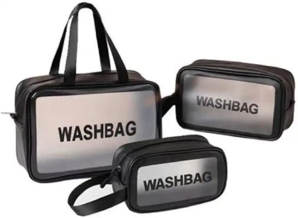 Kit 3 Necessaire Transparente Organizador Maquiagem Bolsa Mala-Vende Mais (Preto)
