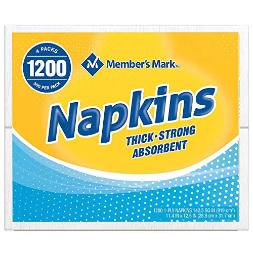 Member's Mark 1-Ply Everyday White Napkins 11.4 x 12.5 (300 napkins x 4 packs = 1200 total napkins)