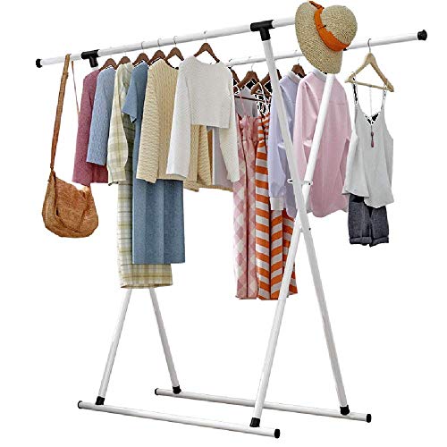 GHJUMKFDF Estante de secado simple, estante de secado simple, plegable, para interiores, doble polo, balcón, para colgar ropa, barra telescópica, tendederos de secado de ropa