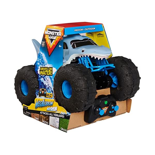 Monster Jam Megalodon Storm, RC Truck, Amphibienfahrzeug in Hai-Optik fÃ¼r Land und Wasser, MaÃstab 1:15 - kinderleichte Bedienung, ab 4 Jahren