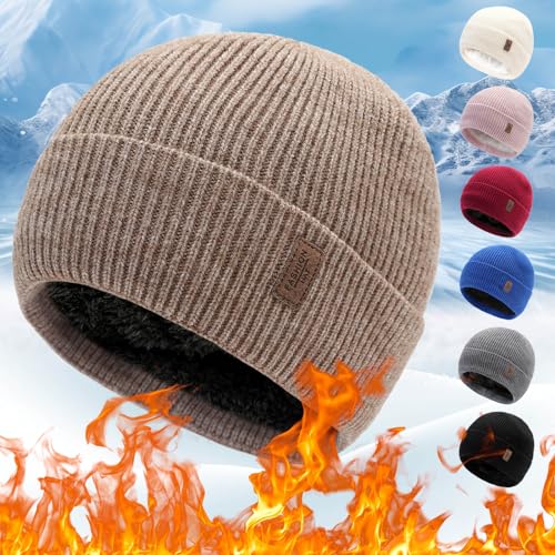 Beanies Hats Men,Lined Warm Knit Fleece Skull Cap,Winter Hat for Hunting Cycling Outdoor Cold Weather4