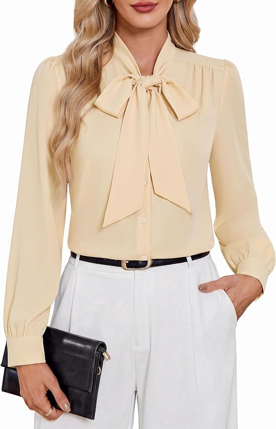 Belle Poque Chiffon Bluse Damen Puff Langarm Knopfleiste Hemd