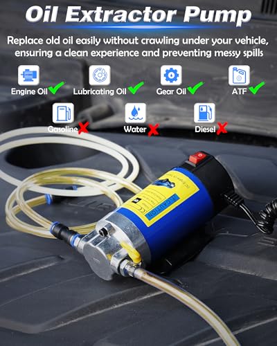 Image of Oil Pump 12V 100W, Oil Extractor Pump for DIY Engine Oil Change | Electric Fluid Transfer Pump for Synthetic, Gear Oil, Trans Fluid Removal, Self-Priming Oil Transfer Pump for Car, Mower,Boat