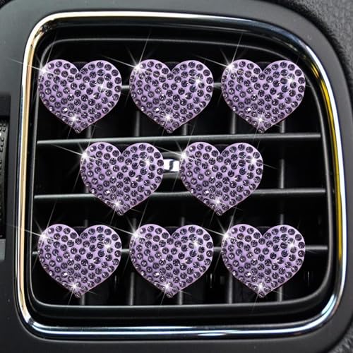 Image of 8Pcs Purple Bling Heart Air Vent Clips,Crystal Heart Cars Air Fresheners Vent Clips Cars Diffuser Rhinestone Diamond Decoration Car Interior Decor Cute Car Accessories for Women,Interior Accessories