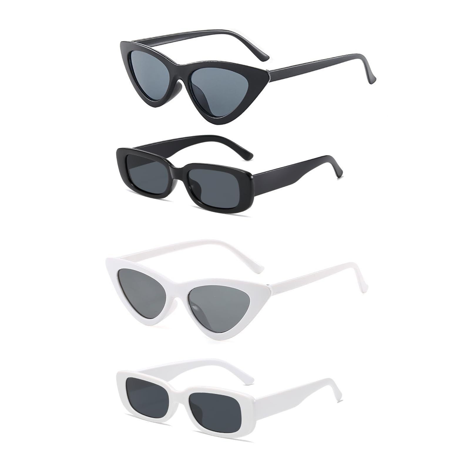 4-Pack Women's Cat Eye Sunglasses, trendy square and triangle frame design. Classic black and white styles, UV protective eyewear, perfect for daily wear and outdoor fashion matching.-image-27