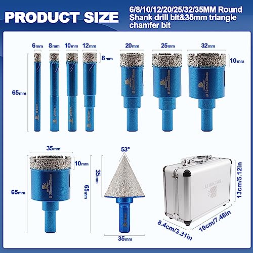 Dry Diamond Core Drill Bit Set,BRSCHNITT Diamond Tile Hole Saw Kit with Round Shank for Porcelain Tile Ceramic Stone Granite Marble - Image 2