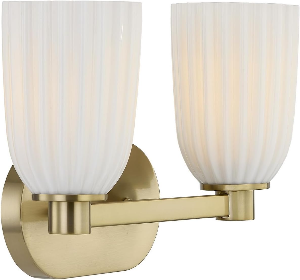 Savoy Essentials 8-1245-2-127 Baldwin White Opal Glass Bathroom Vanity Wall Light, 2-Light 120 Total Watts, 9" H x 14" W, Noble Brass