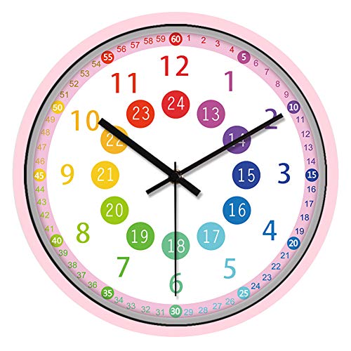IPOUF Wall Clock Kids Educational Time Teaching Clock Easy to Read Way to Learn Telling Time Suit for The Bedroom & Classroom Teach,12 inch