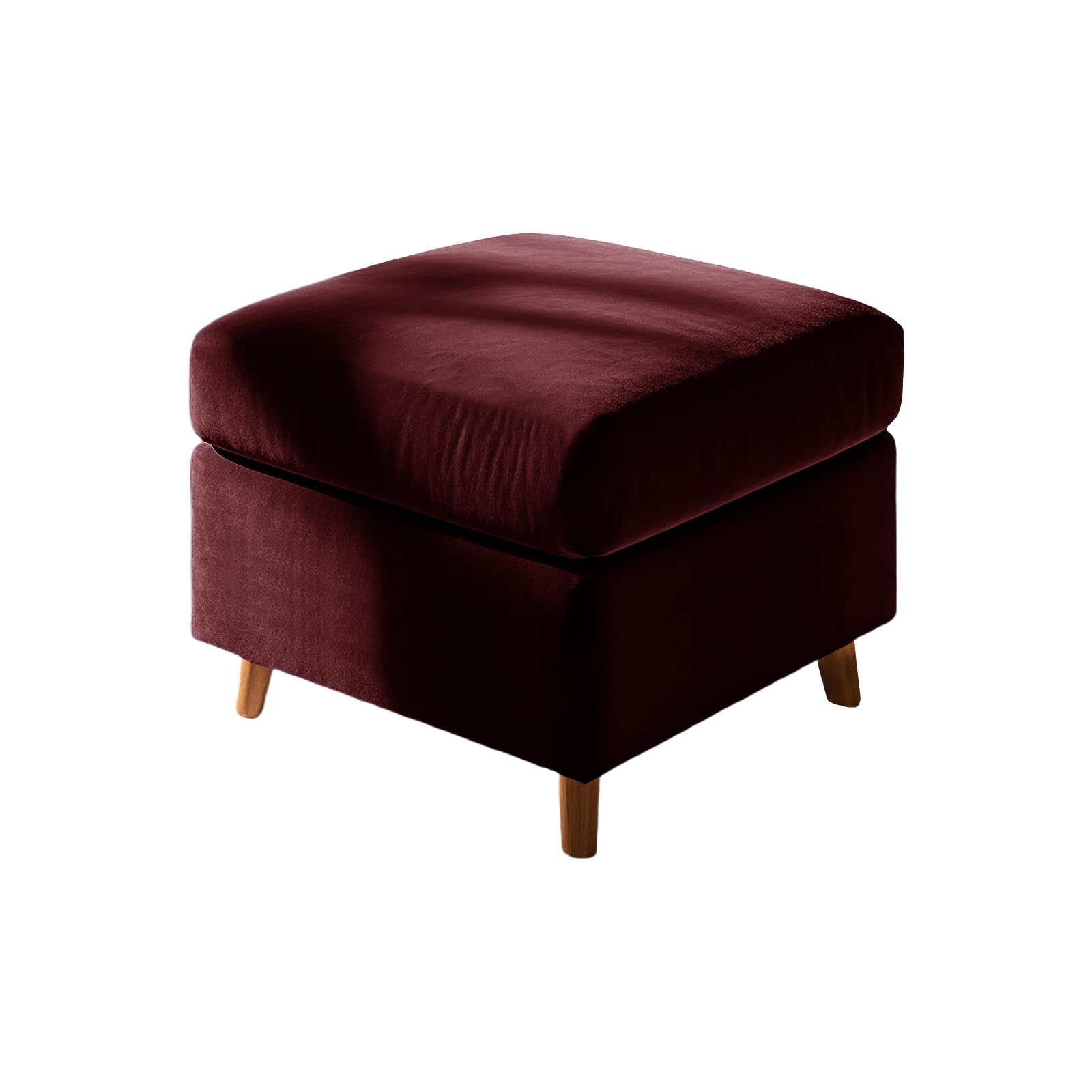 UNBBRRL Footstool Cover with Cushion Cover, Velvet Ottoman Protector Covers, Removable Pouffe Cover with 4 Ties for Living Room (Wine red,Square L+Cushion L(2pcs))