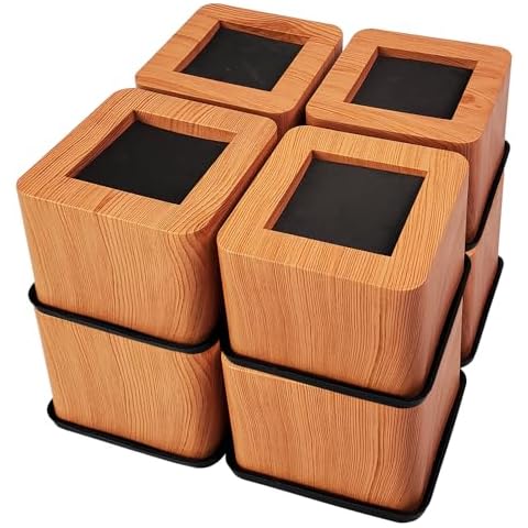 aspeike 3 INCH Square Bed and Furniture Risers 7.6 cm Heavy Duty Bed Lifts - Lifts Up to 2,200 LBs/1,000kg Couch Sofa or Table Risers (Plastic) Wooden Color, 8 Pcs Cover
