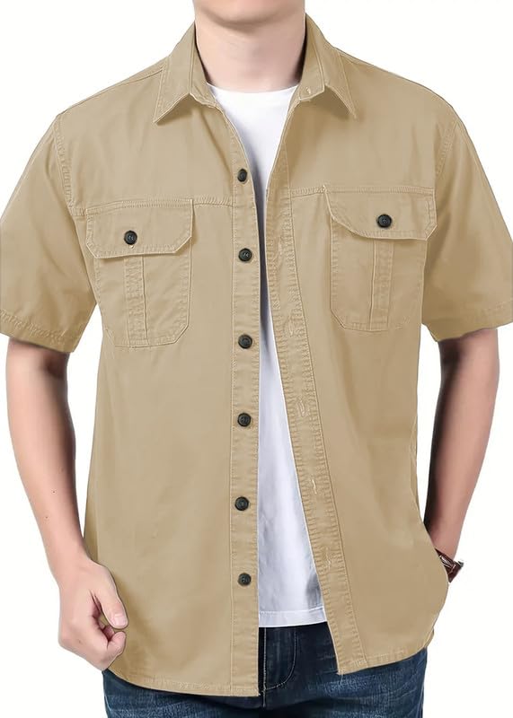 Image of SHIENZY Men's Regular Fit Solid Printed Cotton Casual Shirt || Half Sleeve, Double Pocket || Denim Jacket Style Fashionable Western Outfit