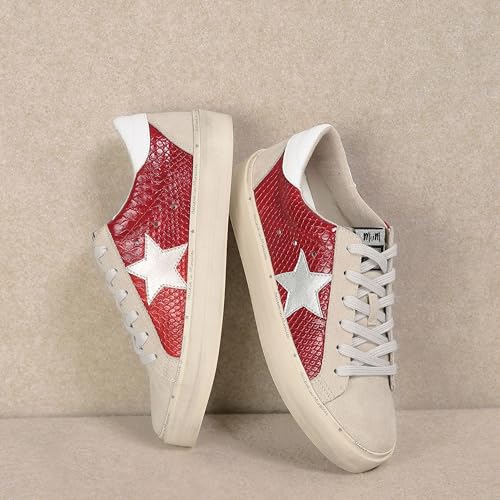 Image of Mi.iM Gaby Women's Star Sneakers - Snake Print Suede Lace-Up Fashion Shoes with Rubber Sole