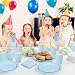 NatNarr 125 StüCk Partygeschirr Set für 25 Gäste, Partygeschirr Blau inklusive Geburtstag Teller Set, Becher, Servietten und Papierstrohhalme für Geburtstag Hochzeiten Babypartys