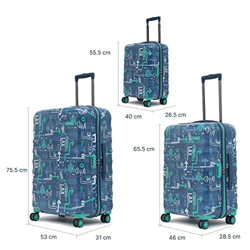 Image of uppercase Jfk Trolley Bag Set Of 3 (S+M+L) Hardsided Polycarbonate Printed Cabin & Check-In Luggage, Combination Lock, 8 Wheel Trolley Bag, 2000 Days Warranty (Denim Blue, 31 X 53 X 75.5 Cm, Spinner)