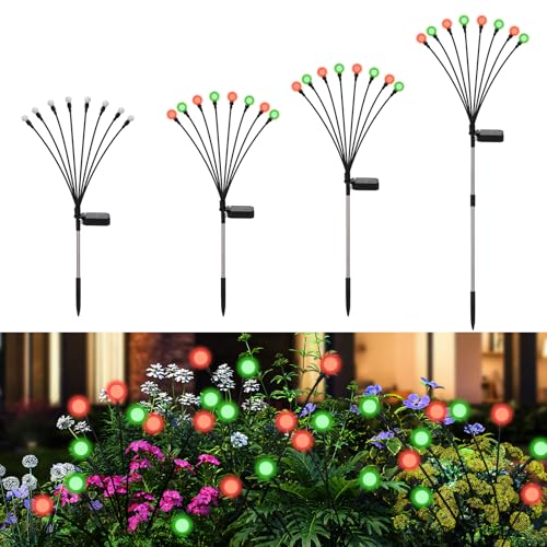 Galavasen Red and Green Solar Firefly Lights Outdoor Christmas Decor 4 Pack
