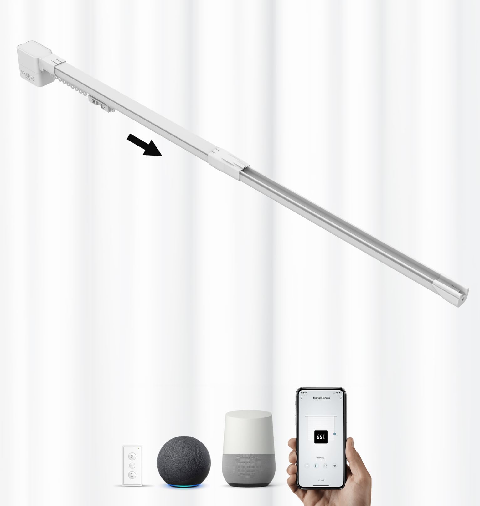 Binario Estensibile Motorizzato per Tende FabTrack Largo 1-1,6 m | Apertura Laterale delle Tende, Motore WiFi e Telecomando, Compatibile con Google Home, Alexa e App Tuya Smart