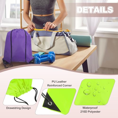PATIKIL Drawstring Backpack Bags, 2 Pack Sports Cinch Sack Draw String Bag for Sports Gym Yoga Travel Swimming Beach, Fluorescent Green3