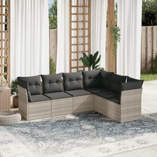 Homgoday Set de sofás de jardín 6 pzas y Cojines ratán sintético Gris Sofá de jardín Sin Mesa Muebles de jardín Exterior Rattan Garden Furniture Set de Jardin Gris Claro