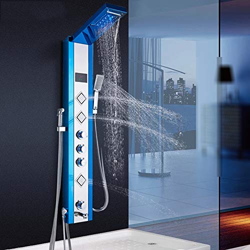 Panel de Ducha Termostático en Torre de Acero Inoxidable con Sistema LED y 5 Funciones, Hidromasaje Único y Ducha Cascada miniatura 2