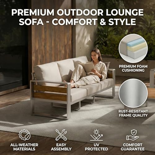 Image of ZANDOR Aluminum Outdoor Patio Furniture Set with Table,4 Seat, Silver | Rustproof,High weight capacity,Water-repellent,Washable Cover,All-Weather Resistant,Easy clean,for Poolside Backyard Deck