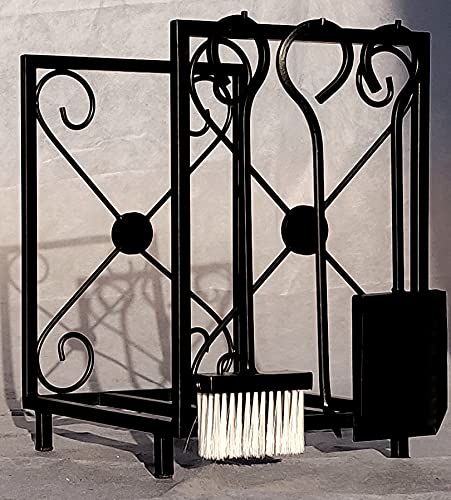 kit lareira 3 peças com cesto ornamentado p/lenhas