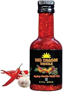 Red Dragon Drizzle -- Spicy Garlic Chili Oil -- Condiment & Ingredient, High-Oleic Sunflower Oil with Hot Chili Flakes, Vegan, Gluten-Free & Paleo