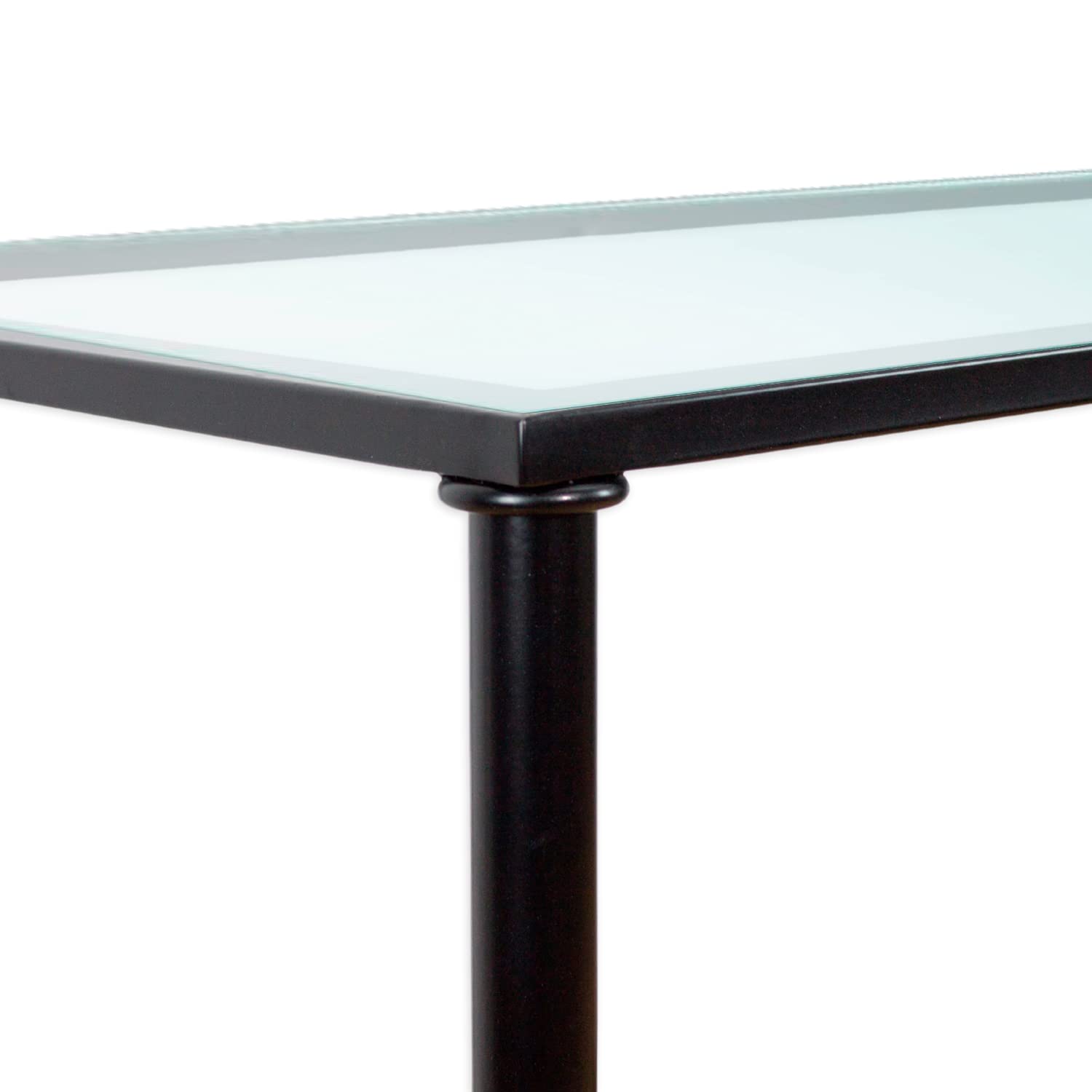El Herrero Mesa de Forja para Salon, Comedor, Cocina, Mesa de Centro, Jardin | 120x70 Regulable a Doble Altura. Ideal para Ropa Camilla (Black, con Aro + Tablero + Cristal 6mm)
