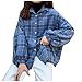 MODSGUE Hemdjacke Damen Kariertes Überhemd Plaid Karohemd Mit Button-Down Oversized Sportjacke Boyfriend-Stil Outdoor Hemdblusenkleid Karo Pullover