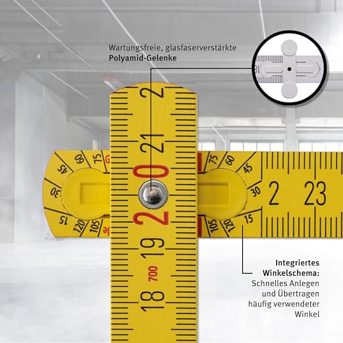 Stabila Holz-Gliedermaßstab Type 707, 2 m, gelb, metrische Skala, 01304