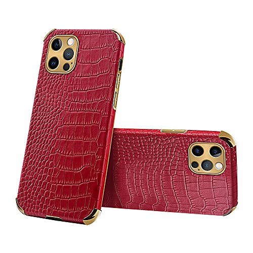 Coque iPhone 12 crocodile protection rouge en cuir PU