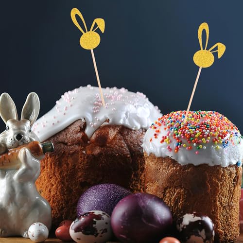 Decoración para cupcakes de cumpleaños PLAFOPE con orejas de conejo de Pascua 50 piezas 7