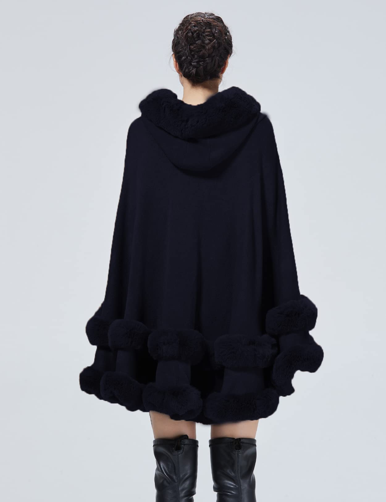 BEAUTELICATE Poncho Mantella Lavorato a Maglia con Cappuccio in Pelliccia Sintetica Scialle Stola Cappotto Cardigan Donna per Matrimonio Invernale Festa
