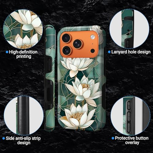 Coque iPhone 17 Pro solide rigide avec protection fleurs lotus