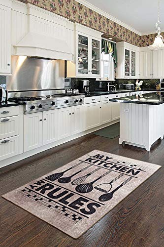 Rules - Alfombra de cocina con estampado, lavable, antideslizante, color gris, escrita en gel, alfombra de cocina (gris, 80 x 150 cm)