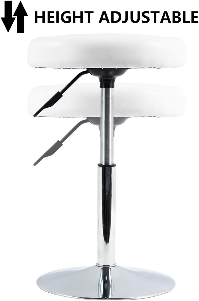 FURWOO Short Round PU Leather Shop Stool Chair Height Adjustable Step Stool Office Chair Vanity Stool Small White