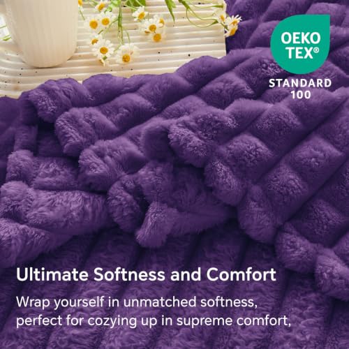 Image of BEDELITE 3D Checked Purple Fleece Throw Blanket for Couch, 50x60 Inches