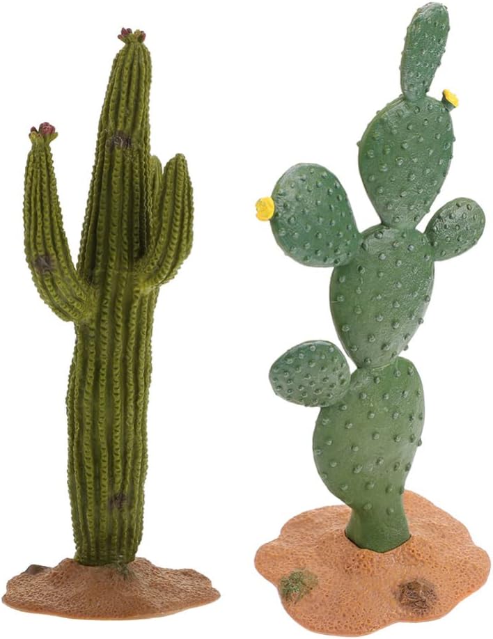 ULTNICE Fake Cactus Statues, 2pcs Realistic Artificial Cactus Figurine for Reptile Aquarium, Simulated Succulent Plant for Home Garden and Office, 5.7×2.1in