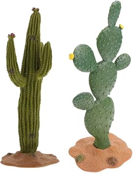 ULTNICE Fake Cactus Statues, 2pcs Realistic Artificial Cactus Figurine for Reptile Aquarium, Simulated Succulent Plant, Indoor Living Decor, Office Desk Decoration, 5.5 Inch Pots